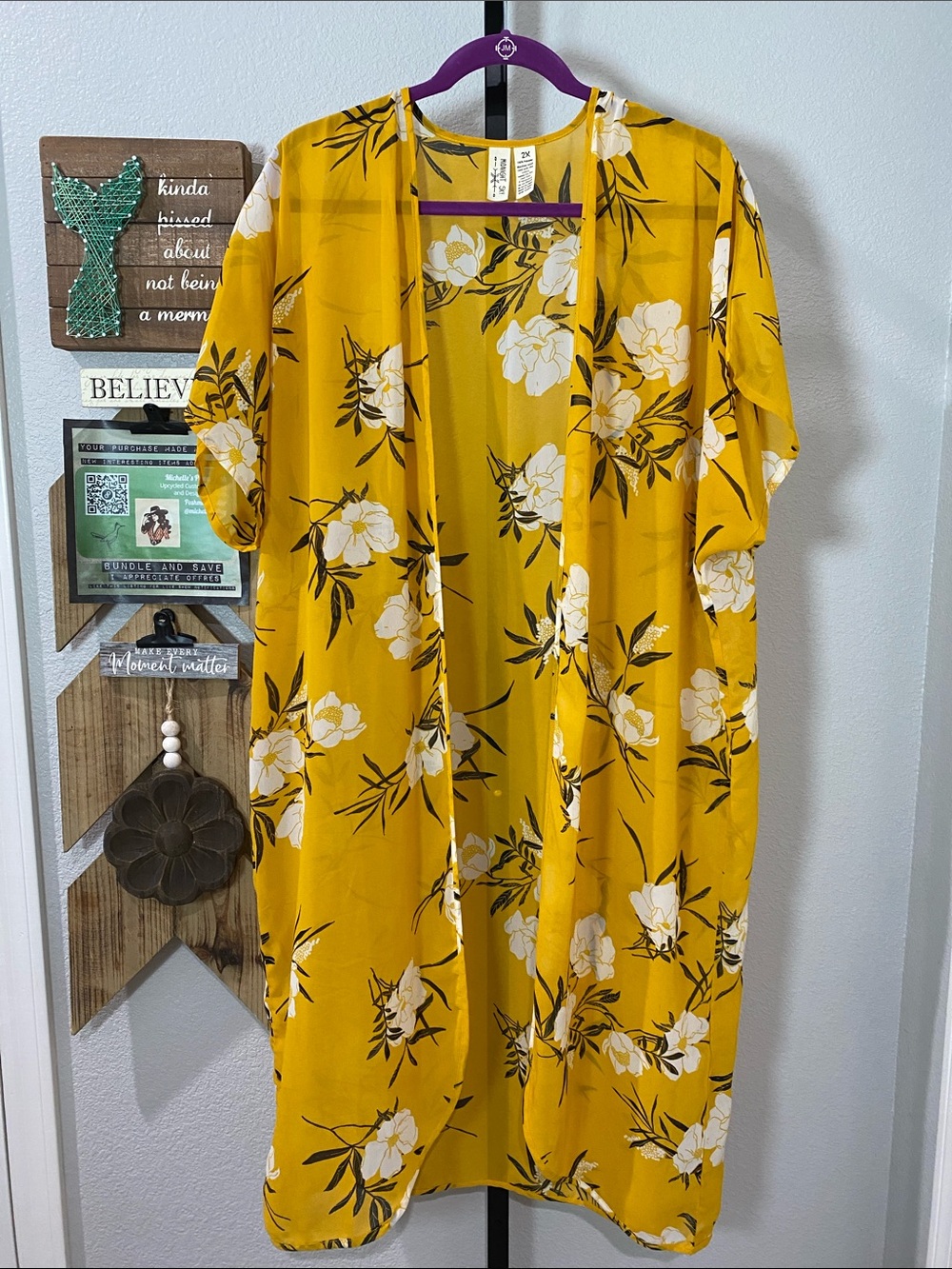 Mustard Yellow Floral Kimono Cardigan by Unbranded